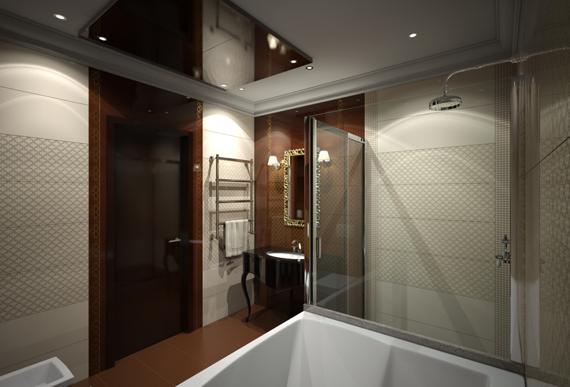 Дизайн ванной комнаты в коричнево-бежевых тонах