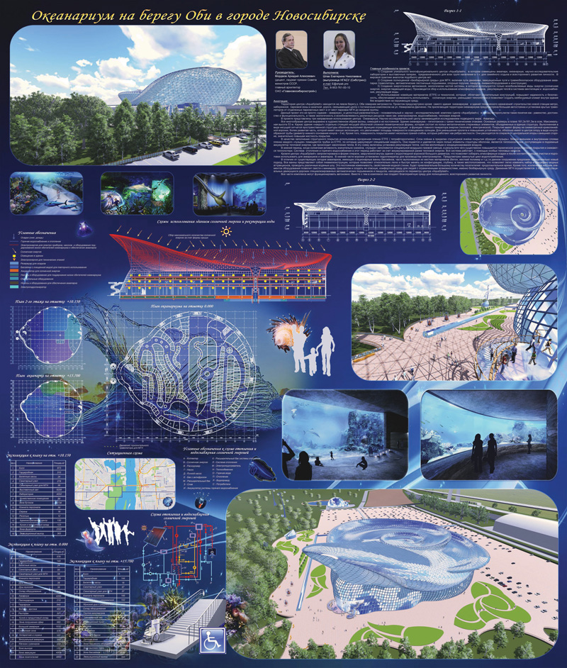 Концепция океанариума и аквапарка на берегу Оби в Новосибирске. Авторы: Шпак Е.Н., руководитель Мордвов А.А.